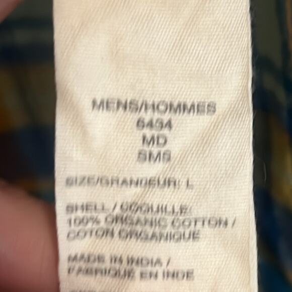 Woolrich Blue & Yellow Plaid Button Up Top 100% Organic Cotton Men's Size Large! - Picture 3 of 8